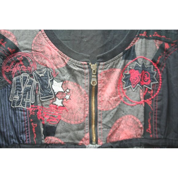 Desigual Abstract Print Patchwork Dress Ruffle Medium Boho Dark Artsy Streetwear - Picture 2 of 13